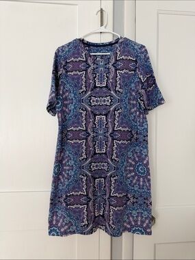 Short Sleeve Mini Dress in Blue and Purple Paisley